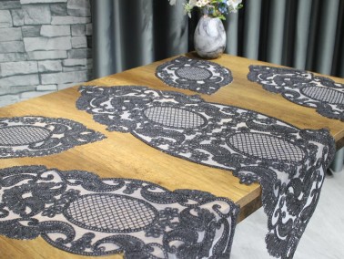 Simona Tulip Patterned Bedroom and Living Room Set 5 Pieces Black - Thumbnail