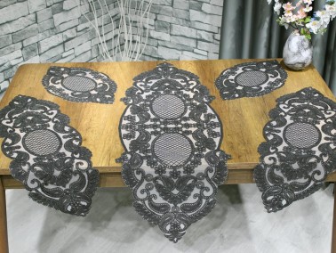 Simona Tulip Patterned Bedroom and Living Room Set 5 Pieces Black - Thumbnail