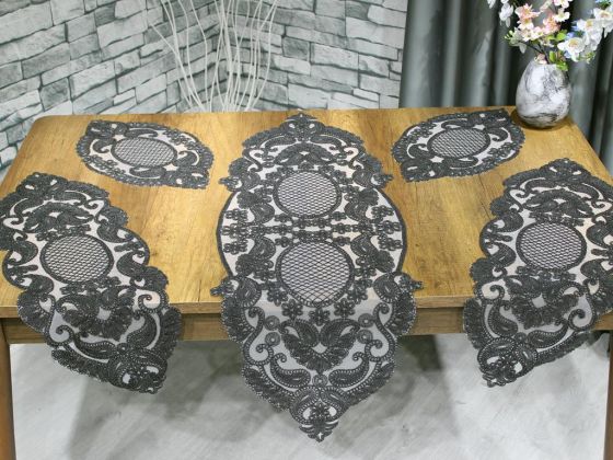 Simona Tulip Patterned Bedroom and Living Room Set 5 Pieces Black