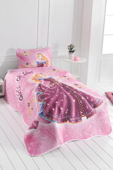 Sindrella Quilted Printed Bedspread Set 2pcs for Kids, Coverlet 180x240, Pillowcase 50x70, Single Size