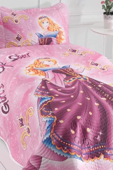 Sindrella Quilted Printed Bedspread Set 2pcs for Kids, Coverlet 180x240, Pillowcase 50x70, Single Size