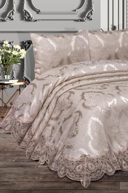 Sinem Bedspread Set 3pcs, Coverlet 240x260, Pillowcase 50x70, Double Size, Cappucino - Thumbnail