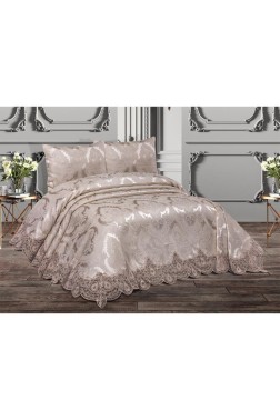 Sinem Bedspread Set 3pcs, Coverlet 240x260, Pillowcase 50x70, Double Size, Cappucino - Thumbnail