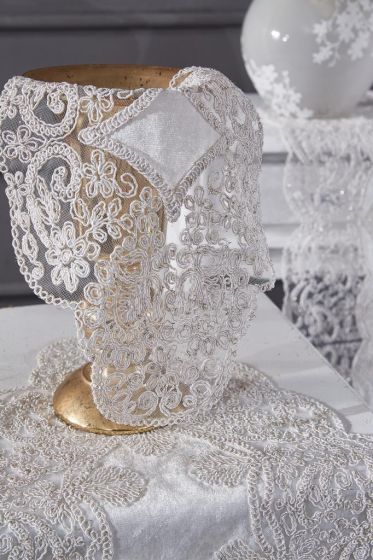 Sirma Velvet Runner Set 5 Pieces For Living Room, French Lace, Wedding, Home Accessories, Cream