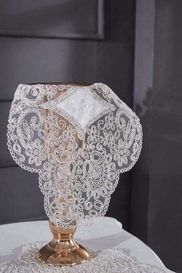 Sirma Velvet Runner Set 5 Pieces For Living Room, French Lace, Wedding, Home Accessories, Cream