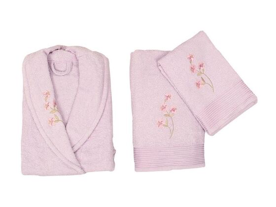 Scar Embroidered 100% Cotton 4 Piece Bathrobe Set White Powder