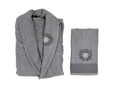 Dowry World - Scar Embroidered 100% Cotton Single Bathrobe Set Gray Dowry World - Scar Embroidered 100% Cotton Single Bathrobe Set Gray
