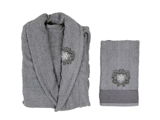 Scar Embroidered 100% Cotton Single Bathrobe Set Gray