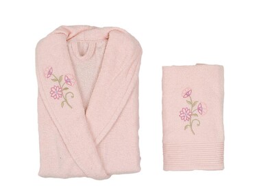 Dowry World - Scar Embroidered 100% Cotton Single Bathrobe Set Powder Dowry World - Scar Embroidered 100% Cotton Single Bathrobe Set Powder