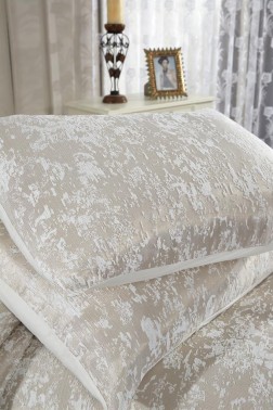 Slayka Double Size Bedspread Set, Coverlet 230x240 with Pillowcase, Chenille Fabric, for Full Bed, Cappucino - Thumbnail