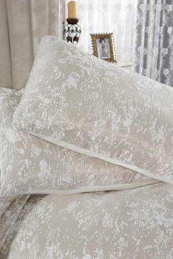 Slayka Double Size Bedspread Set, Coverlet 230x240 with Pillowcase, Chenille Fabric, for Full Bed, Cappucino - Thumbnail