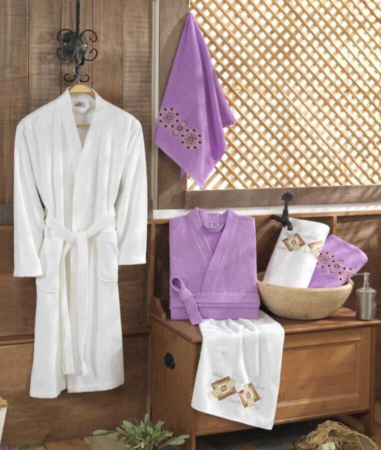 Smart Embroidered Bathrobe Set Lilac Cream