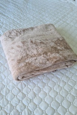 Soft Single Size Blanket 155x215 cm Cotton/Polyester Fabric Beige - Thumbnail