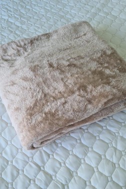 Soft Single Size Blanket 155x215 cm Cotton/Polyester Fabric Beige - Thumbnail