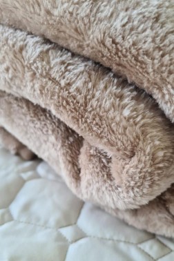 Soft Single Size Blanket 155x215 cm Cotton/Polyester Fabric Beige - Thumbnail