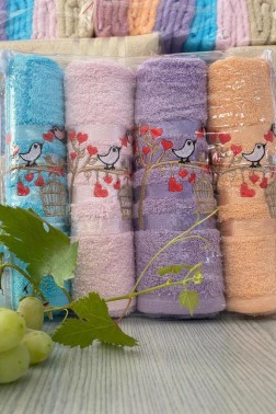 Softy Bird Embroidered Towels Set 50x90 cm 4 pcs - Thumbnail