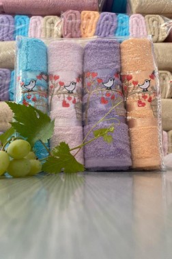 Softy Bird Embroidered Towels Set 50x90 cm 4 pcs - Thumbnail