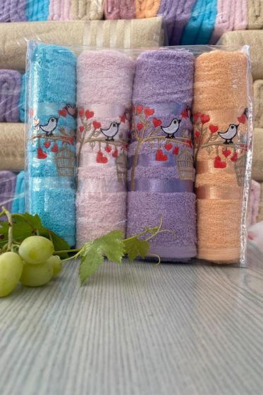 Softy Bird Embroidered Towels Set 50x90 cm 4 pcs