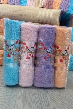 Softy Bird Embroidered Towels Set 50x90 cm 4 pcs - Thumbnail