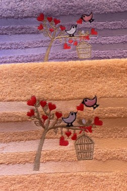 Softy Bird Embroidered Towels Set 50x90 cm 4 pcs - Thumbnail