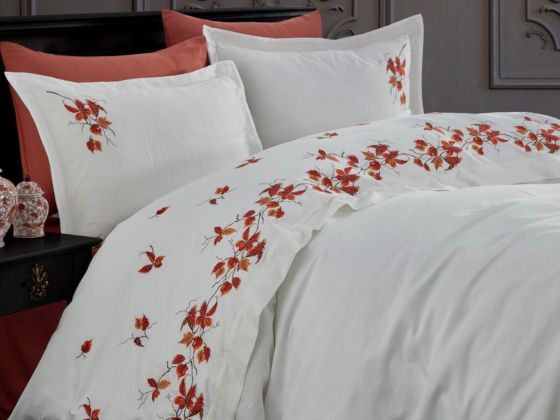 Autumn Embroidered Cotton Satin Double Duvet Cover Set Brick