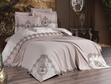 Çeyiz Diyarı - Sonya Bedding Set 6 pcs, Coverlet Set 250x250, Bedsheet 240x250 Pillowcase 50x70 Double Size Cappucino Çeyiz Diyarı - Sonya Bedding Set 6 pcs, Coverlet Set 250x250, Bedsheet 240x250 Pillowcase 50x70 Double Size Cappucino