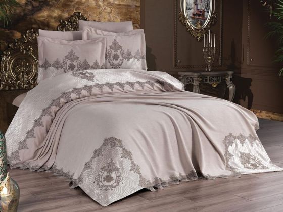 Sonya Bedding Set 6 pcs, Coverlet Set 250x250, Bedsheet 240x250 Pillowcase 50x70 Double Size Cappucino