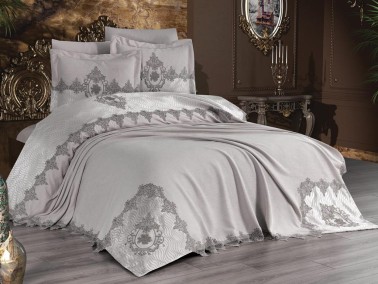 Dowry World - Sonya Bedding Set 6 pcs, Coverlet Set 250x250, Bedsheet 240x250 Pillowcase 50x70 Double Size Gray Dowry World - Sonya Bedding Set 6 pcs, Coverlet Set 250x250, Bedsheet 240x250 Pillowcase 50x70 Double Size Gray