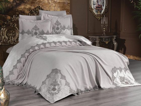 Sonya Bedding Set 6 pcs, Coverlet Set 250x250, Bedsheet 240x250 Pillowcase 50x70 Double Size Gray