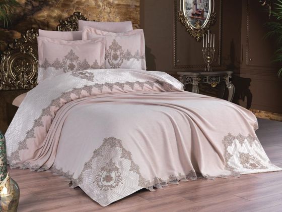 Sonya Bedding Set 6 pcs, Coverlet Set 250x250, Bedsheet 240x250 Pillowcase 50x70 Double Size Powder