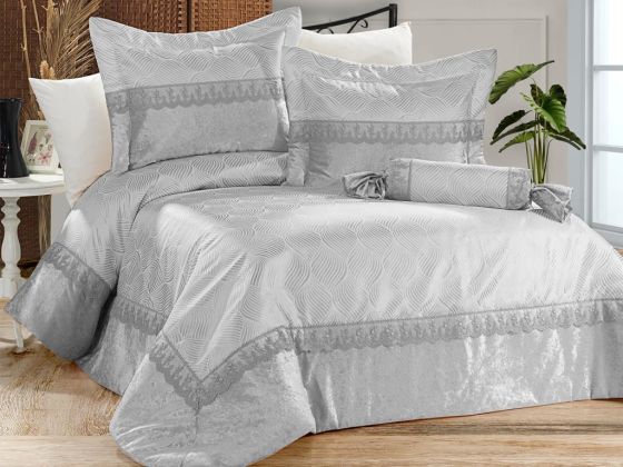 Spring Bedding Set 4 Pcs, Bedspread 270x260, Pillow Candy 35x50, Double Size, Velvet, Chenille, Wedding, Grey