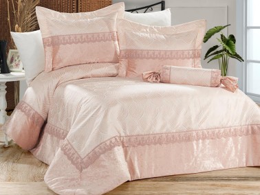 Çeyiz Diyarı - Spring Bedding Set 4 Pcs, Bedspread 270x260, Pillow Candy 35x50, Double Size, Velvet, Chenille, Wedding, Pink