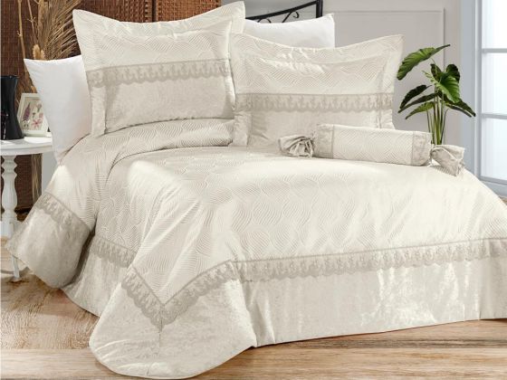 Spring Bedding Set 4 Pcs, Bedspread 270x260, Pillow Candy 35x50, Double Size, Velvet, Chenille, Wedding,Cream