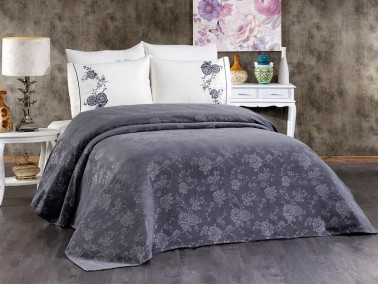 Spring Chenille Bedspread Set 7 pcs, Bedspread 240x260, Duvet Cover 200x220, Sheet 240x260, Anthracite - Thumbnail