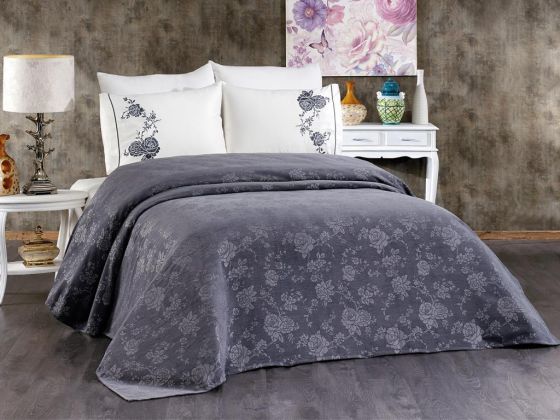 Spring Chenille Bedspread Set 7 pcs, Bedspread 240x260, Duvet Cover 200x220, Sheet 240x260, Anthracite