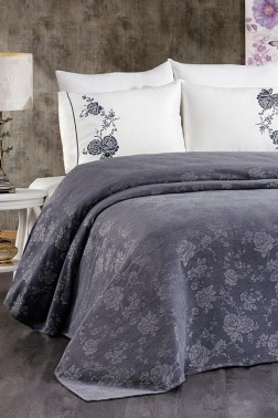 Spring Chenille Bedspread Set 7 pcs, Bedspread 240x260, Duvet Cover 200x220, Sheet 240x260, Anthracite - Thumbnail