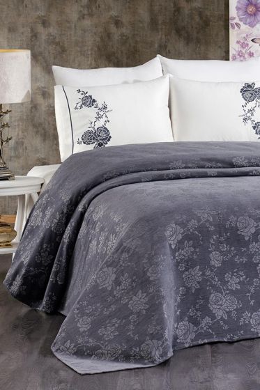 Spring Chenille Bedspread Set 7 pcs, Bedspread 240x260, Duvet Cover 200x220, Sheet 240x260, Anthracite