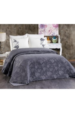 Spring Chenille Bedspread Set 7 pcs, Bedspread 240x260, Duvet Cover 200x220, Sheet 240x260, Anthracite - Thumbnail