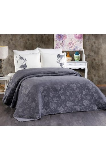 Spring Chenille Bedspread Set 7 pcs, Bedspread 240x260, Duvet Cover 200x220, Sheet 240x260, Anthracite