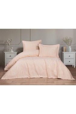 Spring Double Size Bedding Set, Bedspread 250x260, Pillowcase, Cotton-Polyester Fabric Salmon - Thumbnail