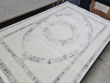 Star Capital Rectangle 100% Microfiber Polyester Fringed Carpet 160x230 Cream Anthracite - Thumbnail