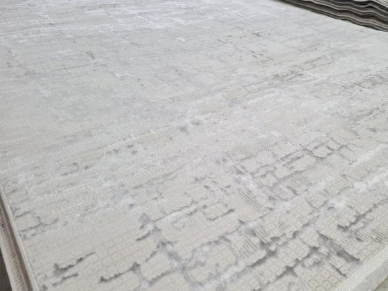 Star Crazy Rectangle 100% Microfiber Polyester Fringed Carpet 160x230 Cream Silver