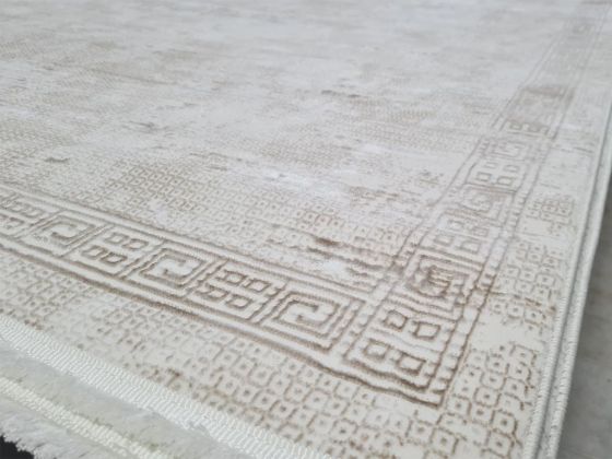 Star Dama Rectangle 100% Microfiber Polyester Fringed Carpet 160x230 Cream Cappucino