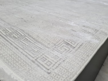 Star Dama Rectangle 100% Microfiber Polyester Fringed Carpet 160x230 Cream Grey - Thumbnail