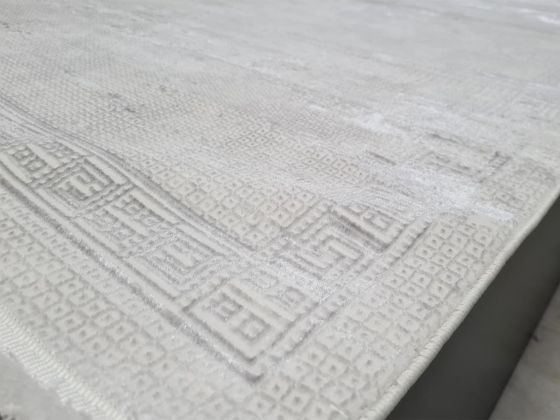 Star Dama Rectangle 100% Microfiber Polyester Fringed Carpet 160x230 Cream Grey