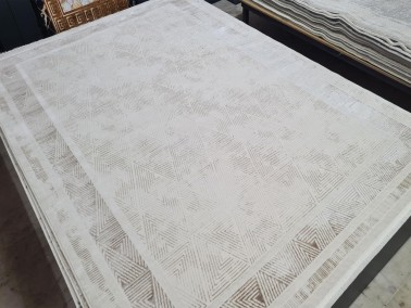 Star illusion Rectangle 100% Microfiber Polyester Fringed Carpet 160x230 Cream Cappucino - Thumbnail