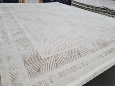 Star illusion Rectangle 100% Microfiber Polyester Fringed Carpet 160x230 Cream Cappucino - Thumbnail