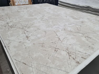 Star Mark Rectangle 100% Microfiber Polyester Fringed Carpet 160x230 Cream Brown - Thumbnail
