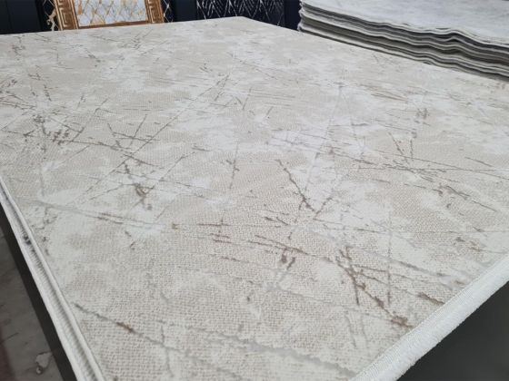 Star Mark Rectangle 100% Microfiber Polyester Fringed Carpet 160x230 Cream Brown