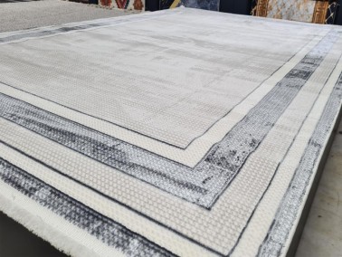 Star Oblong Rectangle 100% Microfiber Polyester Fringed Carpet 160x230 Cream Anthracite - Thumbnail